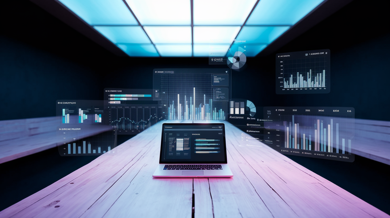 Abstract visualization representing the 5 kpis every solopreneur should track (and how to automate them) — dark theme with cyan and purple accents