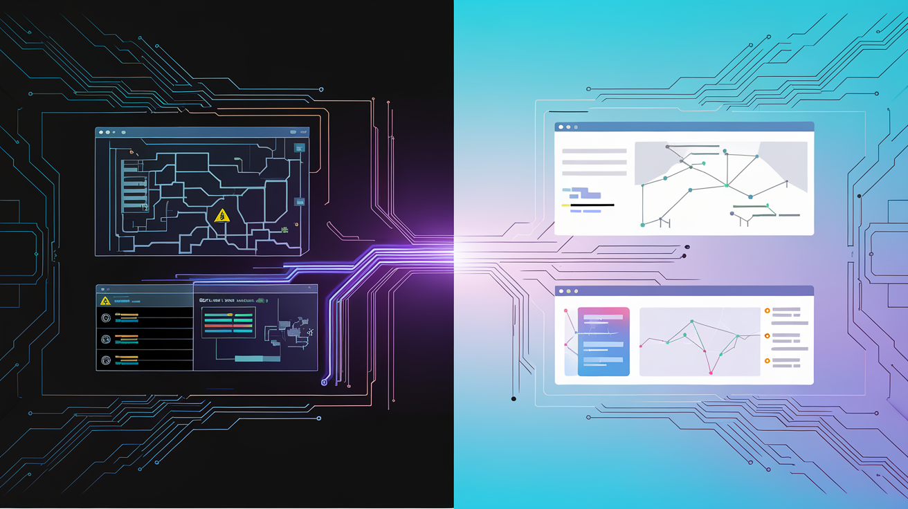 Visual comparison of cluttered SaaS stack versus streamlined custom software interface with converging data flows